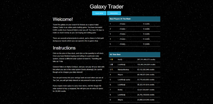 Galaxy Trader Website